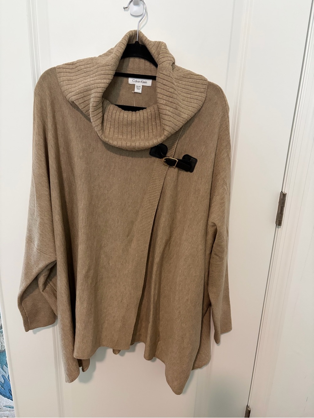 Calvin Klein Women's Camel Poncho Cowl Neck Sweater Cape